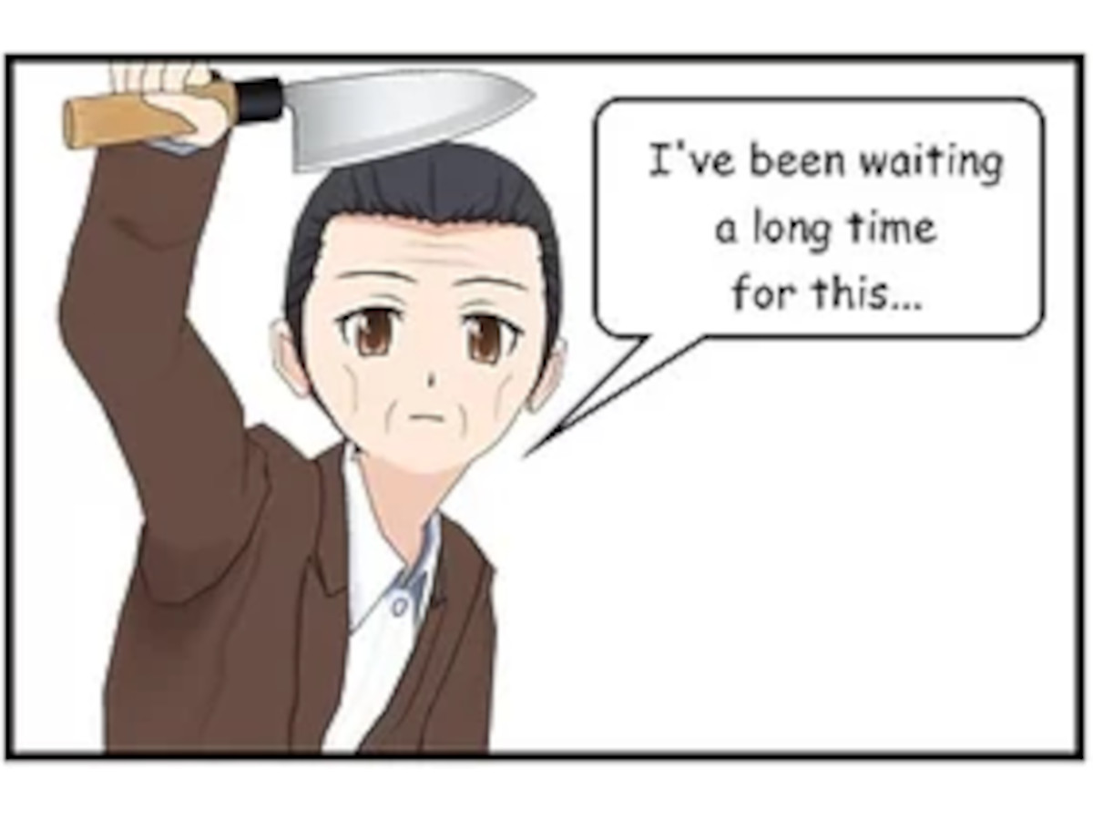 023_002 – Close-up of Percy raising a knife and saying, ‘I’ve been waiting a long time for this…’